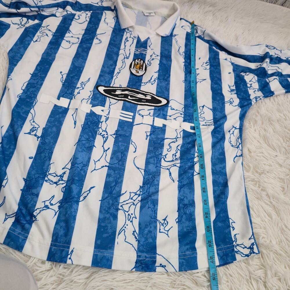 Men's Nike Air Blue And White Striped Long Sleeve Blokecore Jersey - Picture 12 of 14